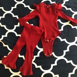 2pcs set ruffle long sleep romper and bell pants